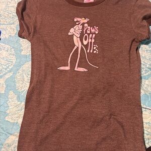 Brown Juniors Vintage Pink Panther’s T-Shirt with Pink Graphic-medium